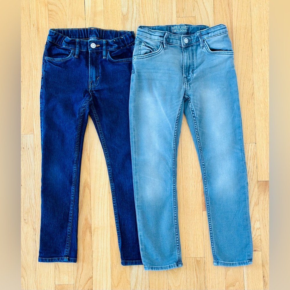 H&M 2 pairs jeans 7-8Y Skinny Fit Comfort Waist in Dark Blue & Gray Denim Unisex